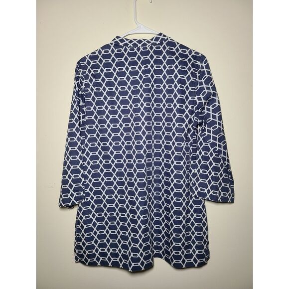 Brooks Brothers|100% Cotton Blue Geometric Tunic Top, MEDIUM - Picture 4 of 7